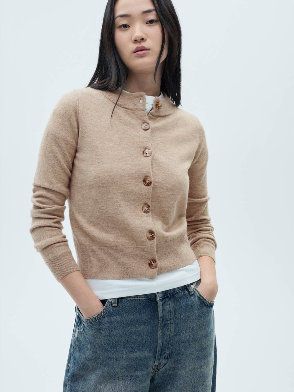 Mango Knit Cardigan Sweater Beige Sand Cropped Size S
